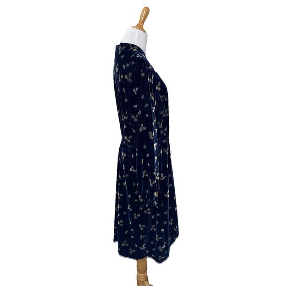 CAbi Style 3875 Decked Out Navy Velvet Floral V Neck LS Elastic Waist Dress Sz M - Picture 6 of 9
